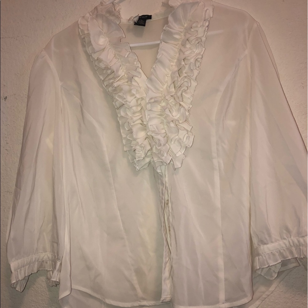 SPENCE WHITE RUFFLED BLOUSE